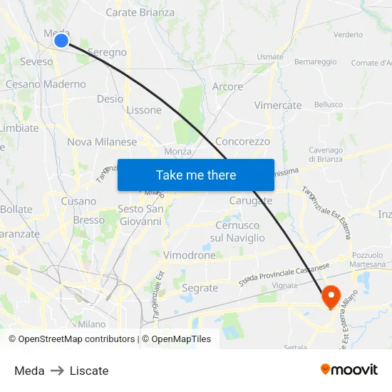 Meda to Liscate map