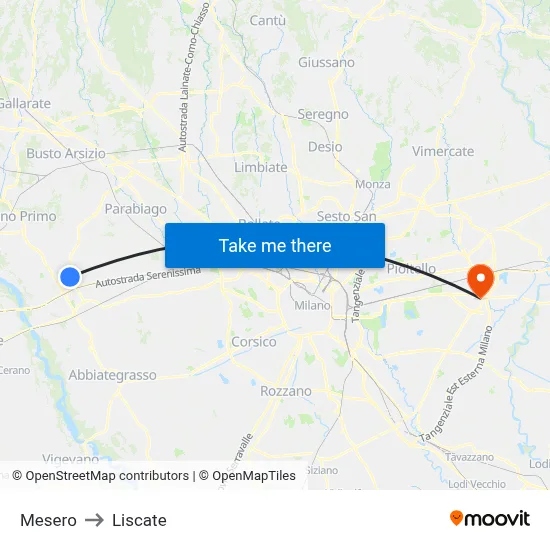 Mesero to Liscate map