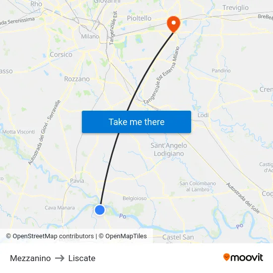 Mezzanino to Liscate map