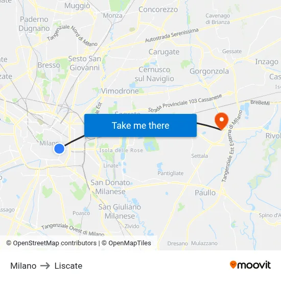 Milan to Liscate map