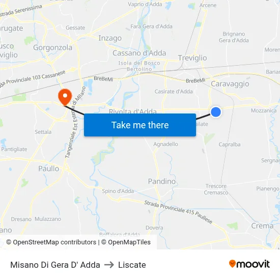 Misano di Gera d'Adda to Liscate map