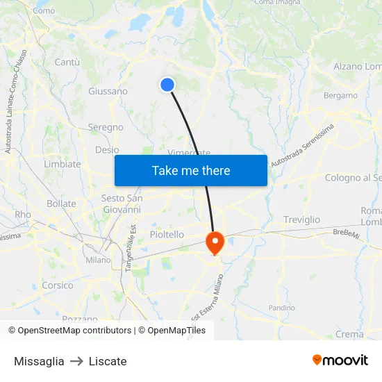 Missaglia to Liscate map