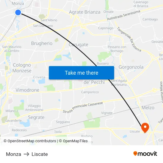 Monza to Liscate map