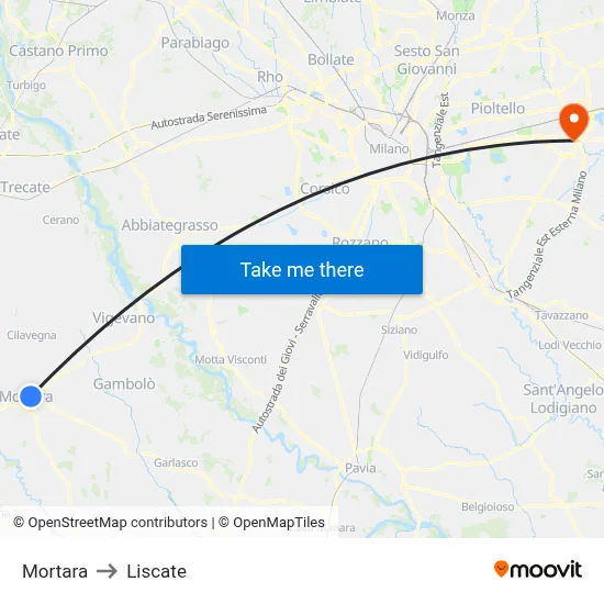 Mortara to Liscate map