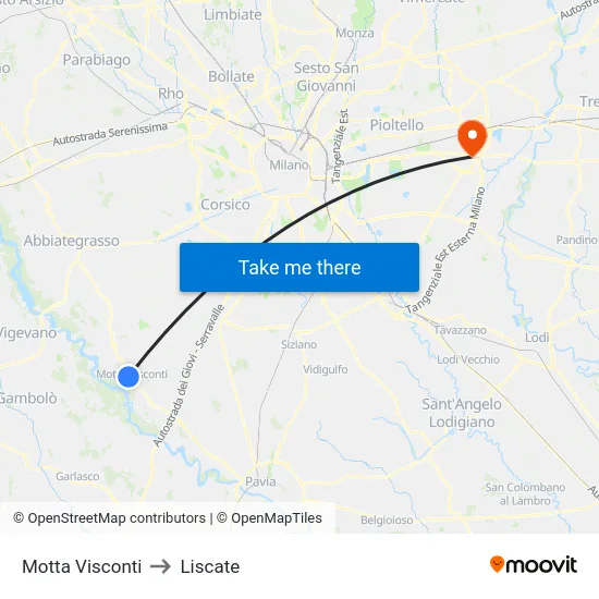 Motta Visconti to Liscate map
