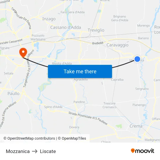 Mozzanica to Liscate map