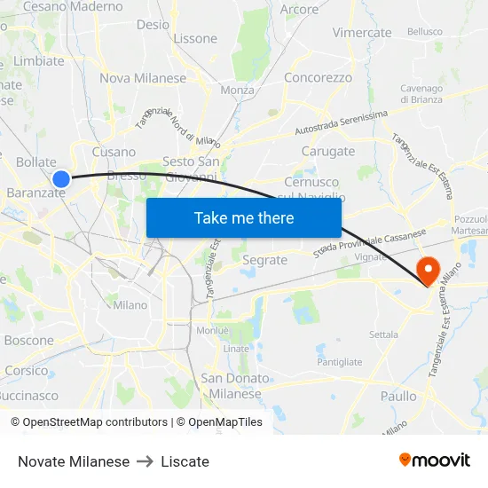 Novate Milanese to Liscate map