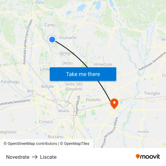 Novedrate to Liscate map