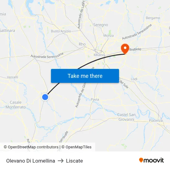 Olevano Di Lomellina to Liscate map