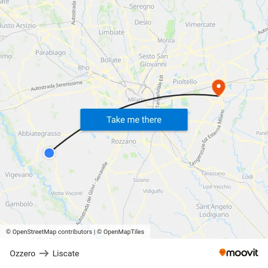Ozzero to Liscate map