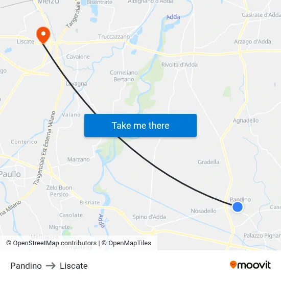 Pandino to Liscate map
