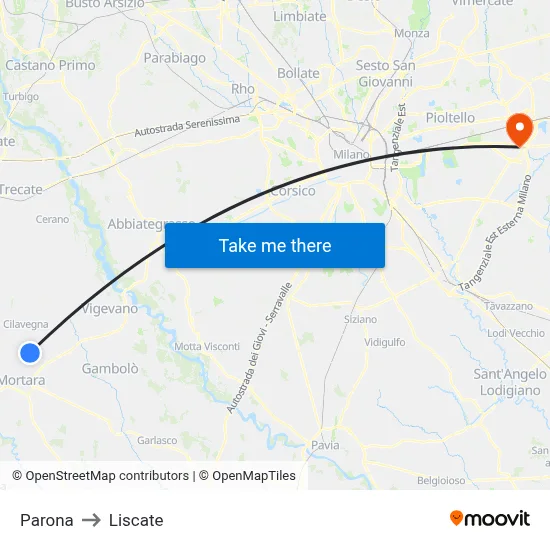 Parona to Liscate map