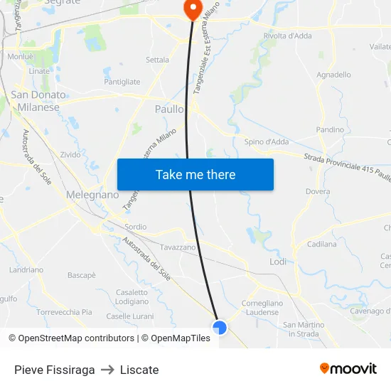 Pieve Fissiraga to Liscate map