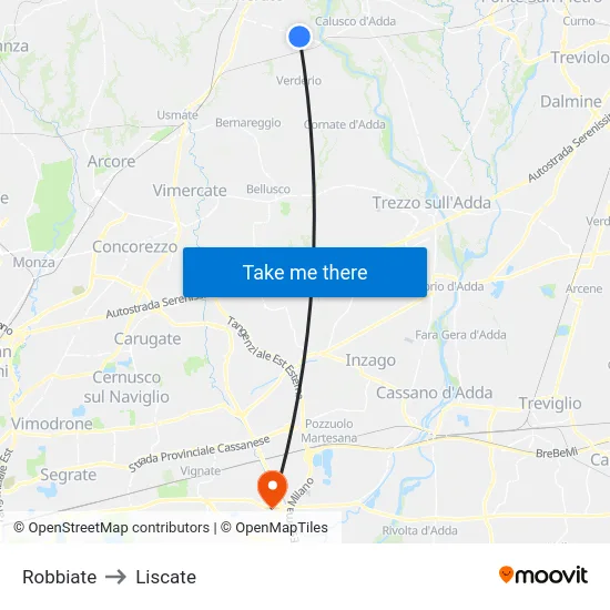 Robbiate to Liscate map