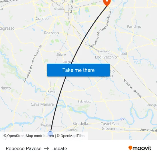 Robecco Pavese to Liscate map