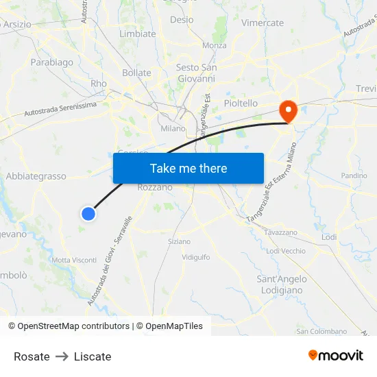 Rosate to Liscate map