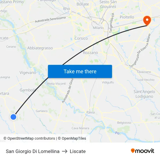 San Giorgio Di Lomellina to Liscate map