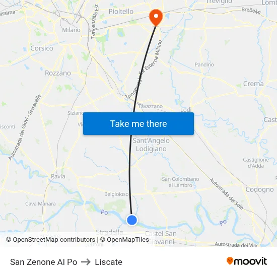 San Zenone al Po to Liscate map