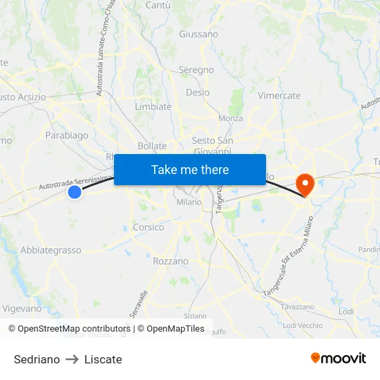 Sedriano to Liscate map