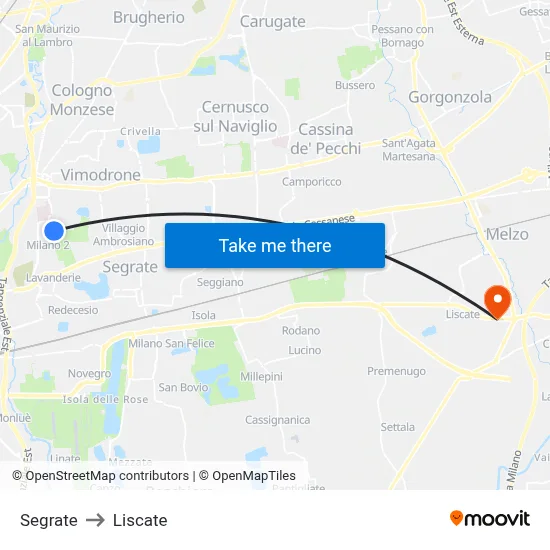 Segrate to Liscate map