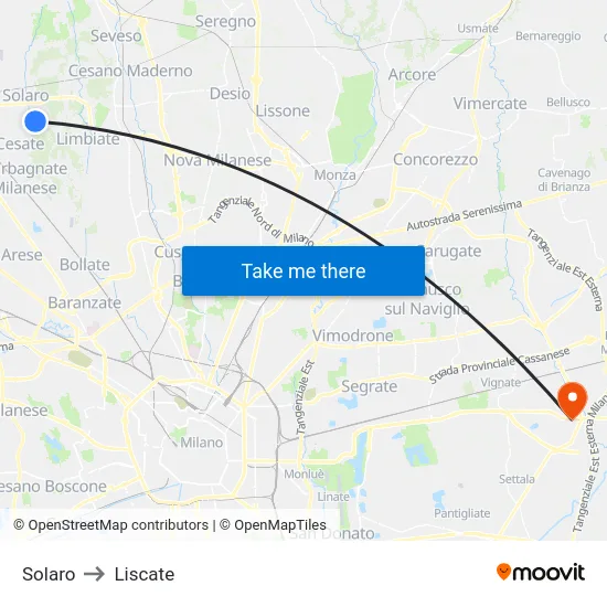 Solaro to Liscate map