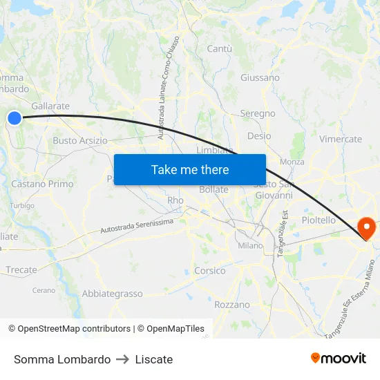 Somma Lombardo to Liscate map