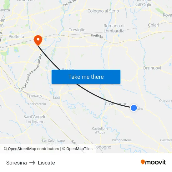 Soresina to Liscate map