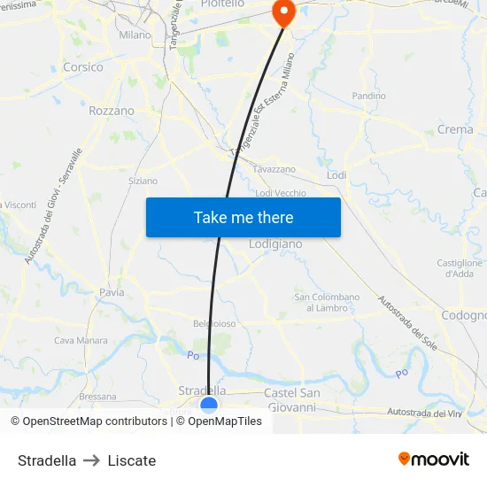 Stradella to Liscate map