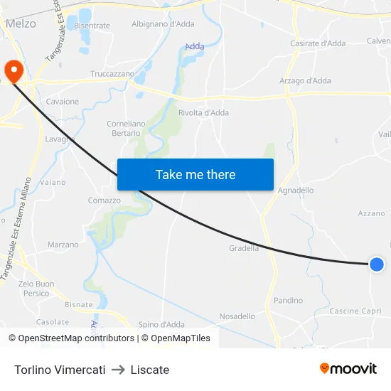 Torlino Vimercati to Liscate map