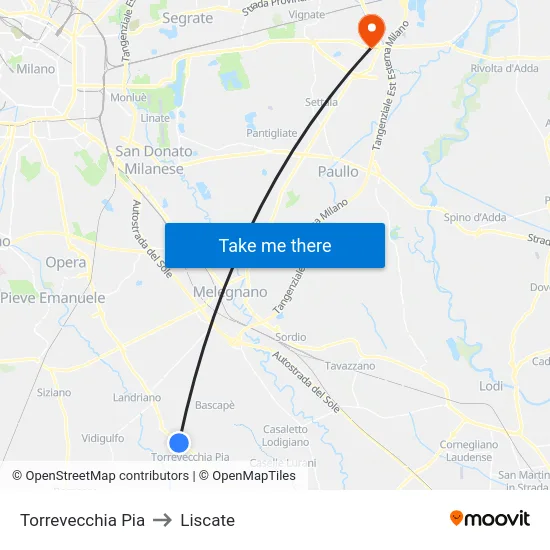 Torrevecchia Pia to Liscate map