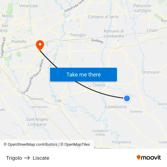 Trigolo to Liscate map