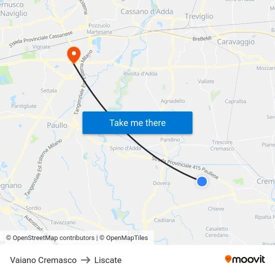 Vaiano Cremasco to Liscate map