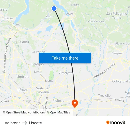 Valbrona to Liscate map