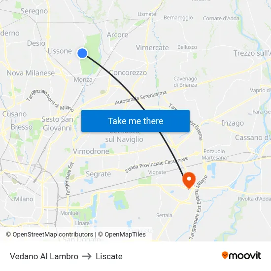 Vedano Al Lambro to Liscate map
