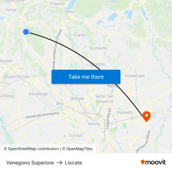 Venegono Superiore to Liscate map
