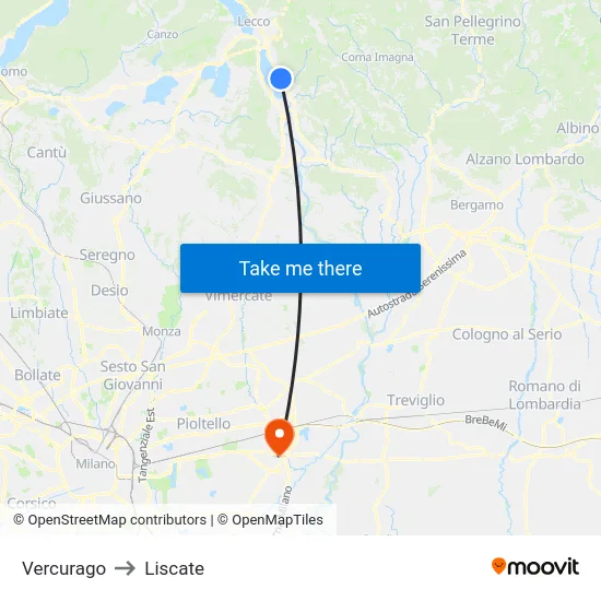 Vercurago to Liscate map