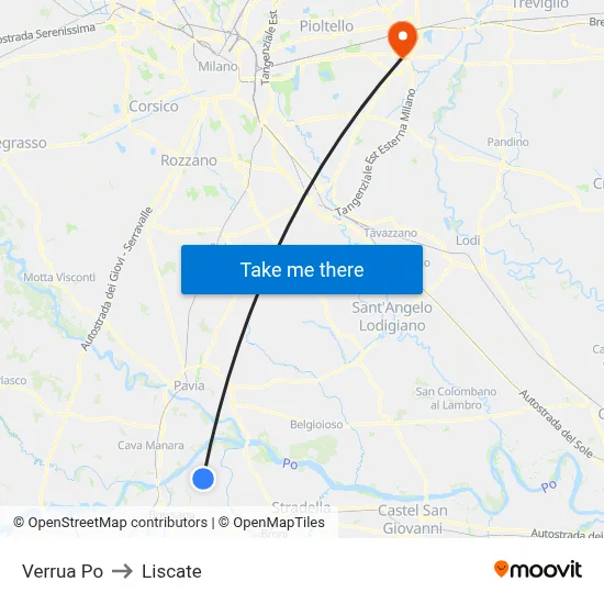 Verrua Po to Liscate map