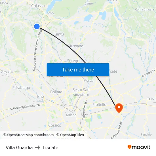 Villa Guardia to Liscate map