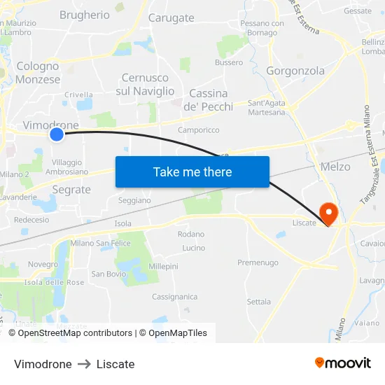 Vimodrone to Liscate map