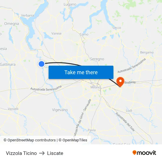 Vizzola Ticino to Liscate map