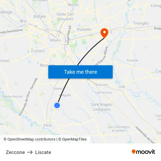 Zeccone to Liscate map