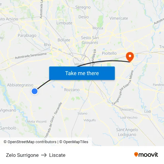 Zelo Surrigone to Liscate map