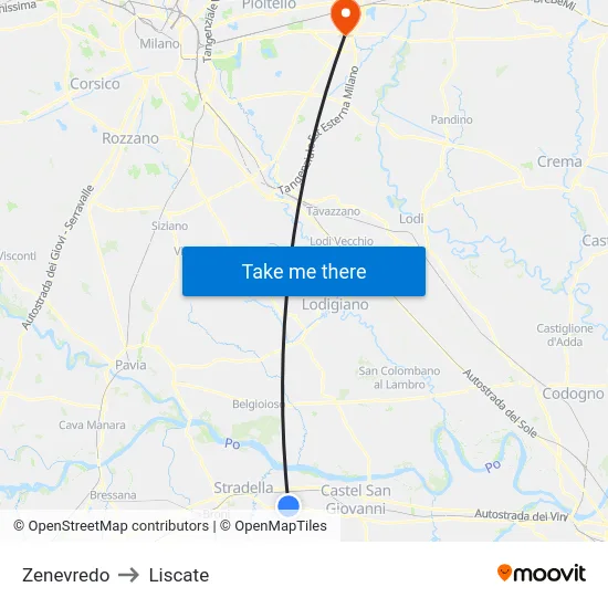 Zenevredo to Liscate map