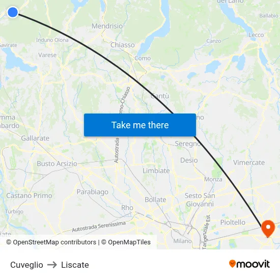 Cuveglio to Liscate map