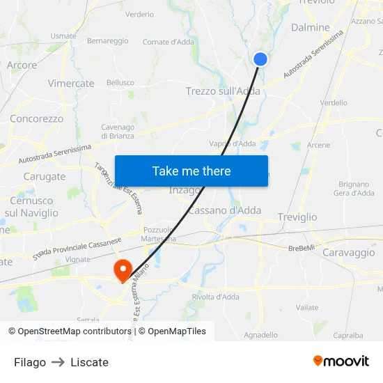 Filago to Liscate map