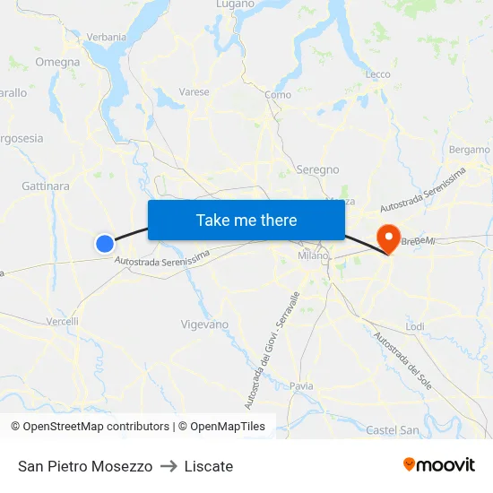 San Pietro Mosezzo to Liscate map