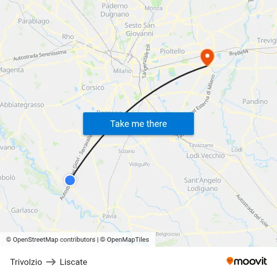 Trivolzio to Liscate map
