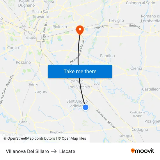 Villanova Del Sillaro to Liscate map