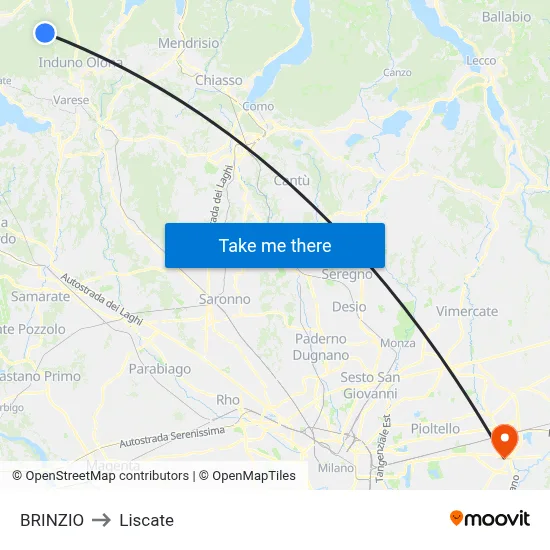 Brinzio to Liscate map