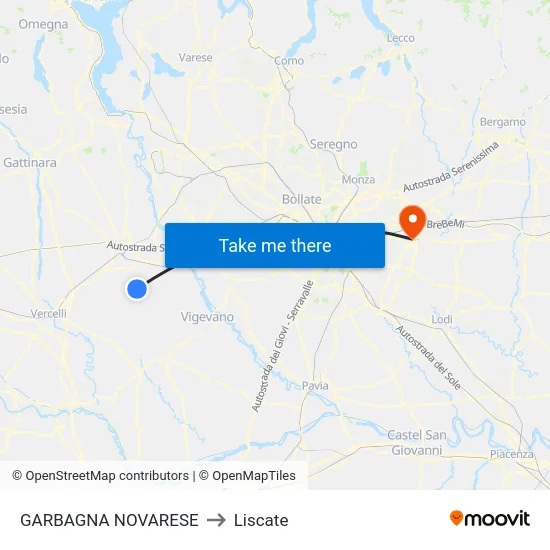 Garbagna Novarese to Liscate map